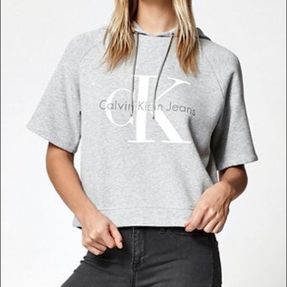 Calvin Klein Short Sleeved Cropped Hoodie | Size XS